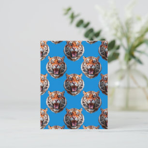 Tigerkopf-Musterdesign Blau Postkarte