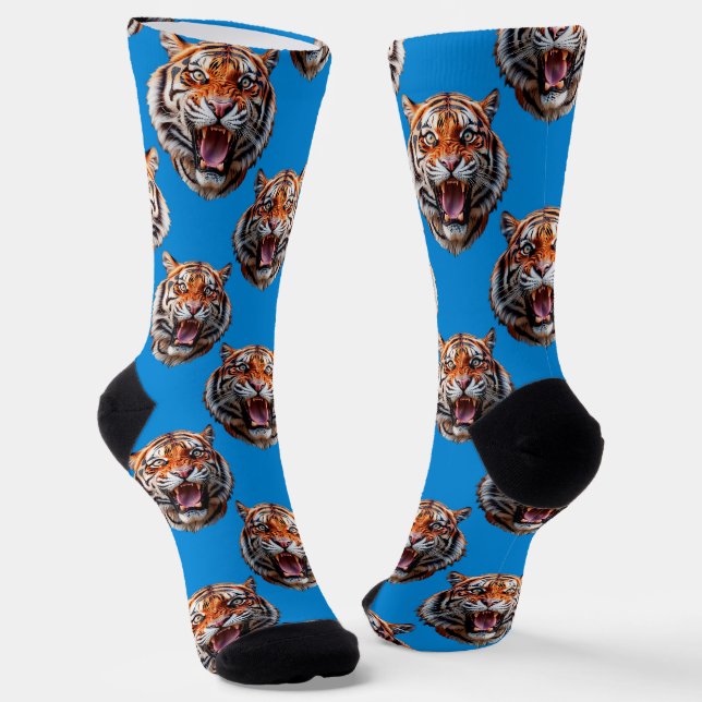 Tigerkopf-Musterdesign Blau  Socken (Gewinkelt)