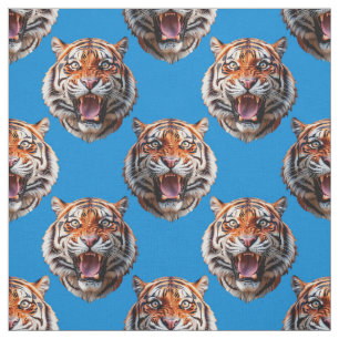 Tigerkopf-Musterdesign Blau  Stoff