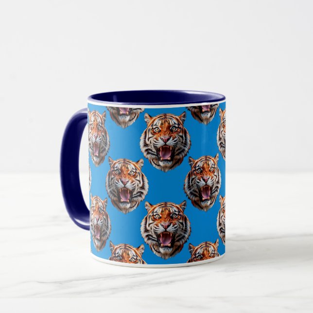 Tigerkopf-Musterdesign Blau  Tasse (Vorderseite Links)
