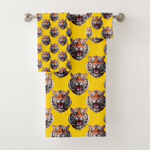 Tigerkopf-Musterdesign gelb Badhandtuch Set