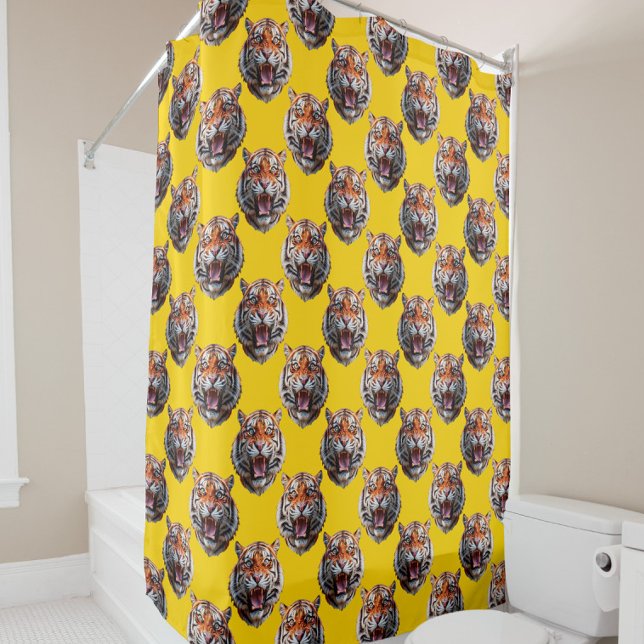 Tigerkopf-Musterdesign Gelb  Duschvorhang (Von Creator hochgeladen)