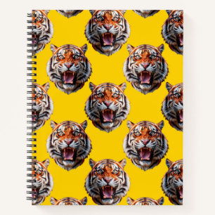 Tigerkopf-Musterdesign Gelb Notizbuch