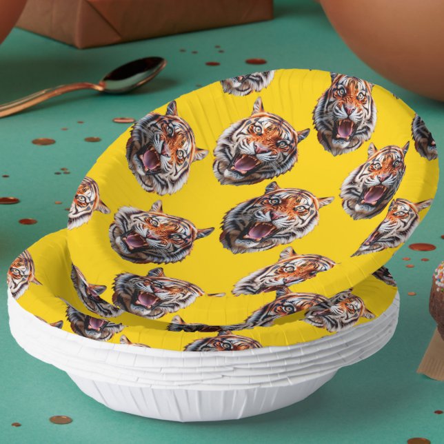 Tigerkopf-Musterdesign gelb  Pappteller (Von Creator hochgeladen)