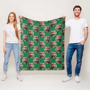 Tigerkopf-Musterdesign Grün Fleecedecke