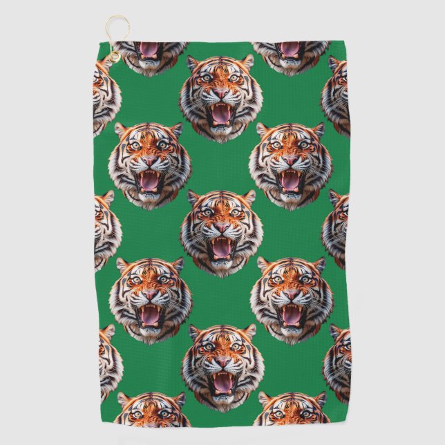 Tigerkopf-Musterdesign Grün  Golfhandtuch (Vorderseite)