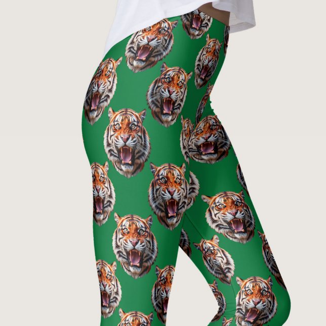 Tigerkopf-Musterdesign Grün  Leggings (Von Creator hochgeladen)