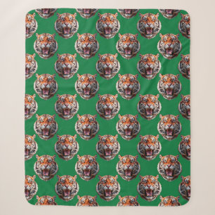 Tigerkopf-Musterdesign Grün Sherpadecke