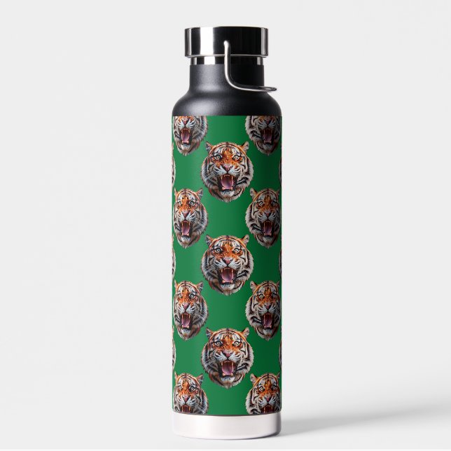 Tigerkopf-Musterdesign Grün Trinkflasche (Links)