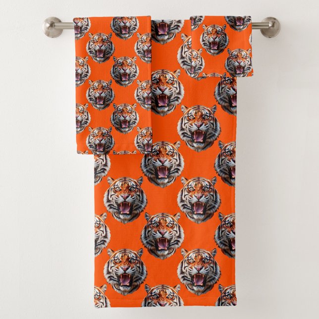 Tigerkopf-Musterdesign Orange  Badhandtuch Set (Von Creator hochgeladen)