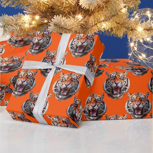 Tigerkopf-Musterdesign Orange  Geschenkpapier (Von Creator hochgeladen)