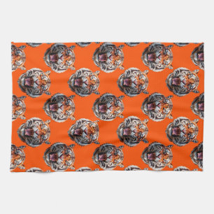 Tigerkopf-Musterdesign Orange Geschirrtuch