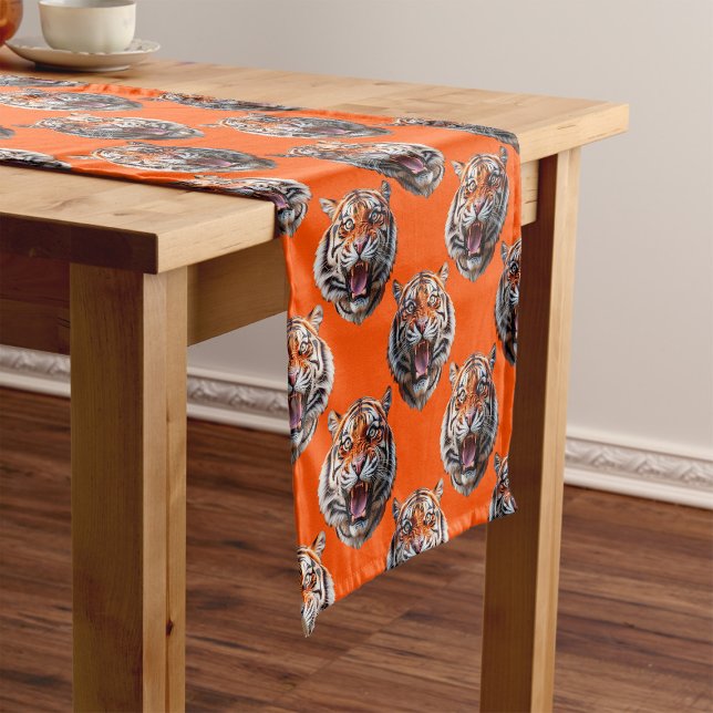 Tigerkopf-Musterdesign Orange  Kurzer Tischläufer (Von Creator hochgeladen)