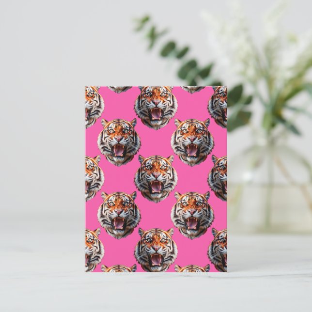 Tigerkopf-Musterdesign Rosa Postkarte (Stehend Vorderseite)