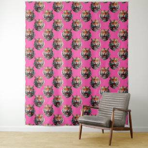 Tigerkopf-Musterdesign Rosa Wandteppich