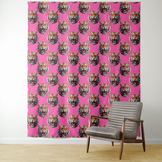 Tigerkopf-Musterdesign Rosa Wandteppich (Beispiel)