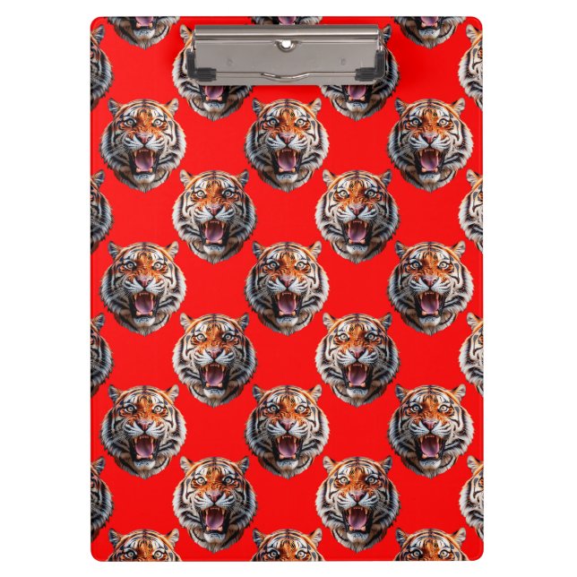 Tigerkopf-Musterdesign Rot Klemmbrett (Vorderseite)
