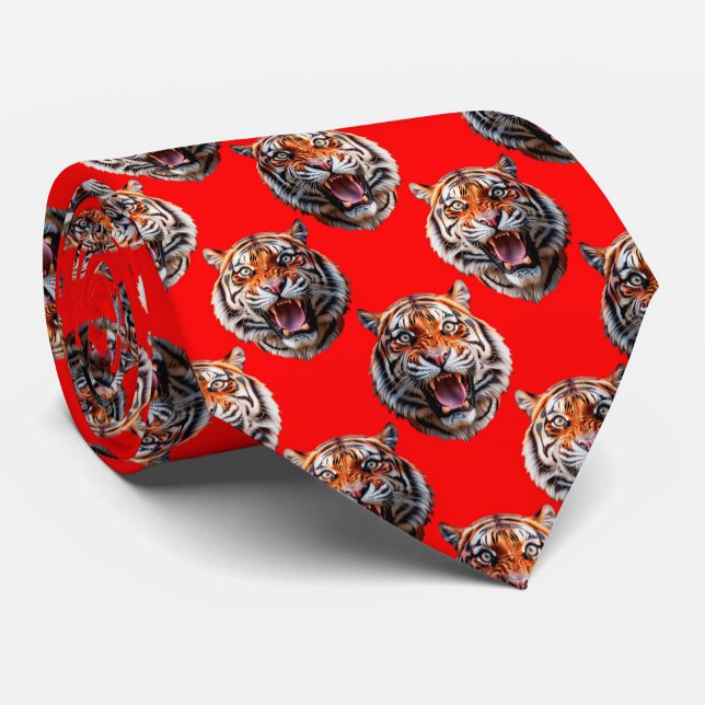 Tigerkopf-Musterdesign Rot Krawatte (Von Creator hochgeladen)