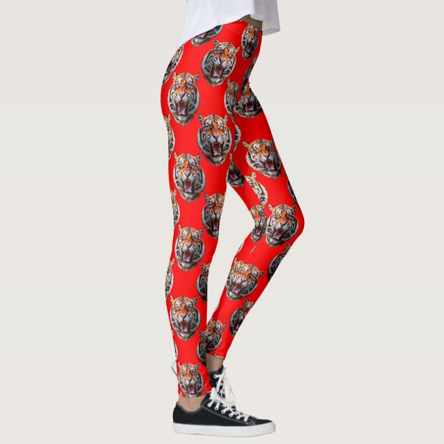 Tigerkopf-Musterdesign Rot Leggings (Von Creator hochgeladen)