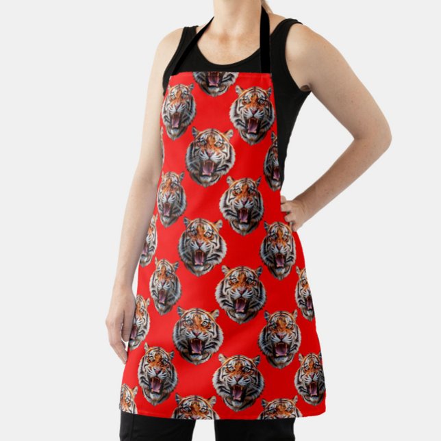 Tigerkopf-Musterdesign Rot Schürze (Von Creator hochgeladen)