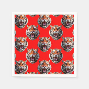 Tigerkopf-Musterdesign Rot Serviette