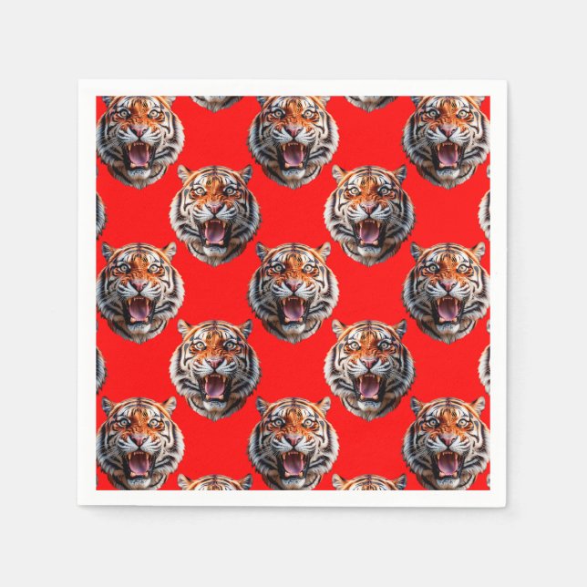 Tigerkopf-Musterdesign Rot Serviette (Vorderseite)