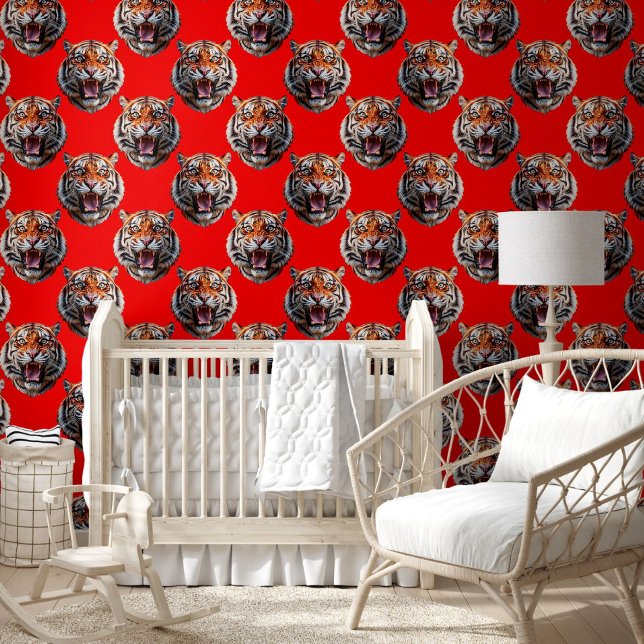 Tigerkopf-Musterdesign Rot Tapete (Von Creator hochgeladen)