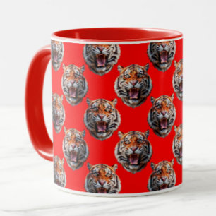 Tigerkopf-Musterdesign Rot Tasse