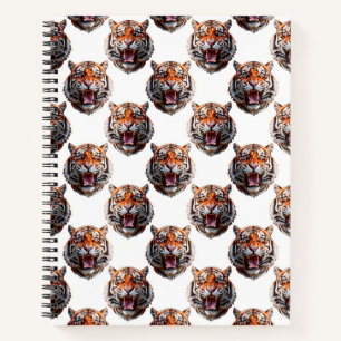 Tigerkopf-Musterdesign - Weiß Notizbuch