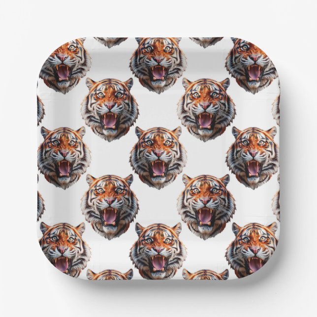 Tigerkopf-Musterdesign - Weiß   Pappteller (Vorderseite)