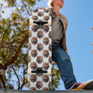 Tigerkopf-Musterdesign - Weiß   Skateboard