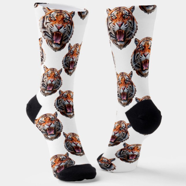 Tigerkopf-Musterdesign - Weiß   Socken (Von Creator hochgeladen)