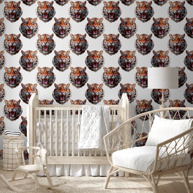 Tigerkopf-Musterdesign Weiß Tapete (Von Creator hochgeladen)
