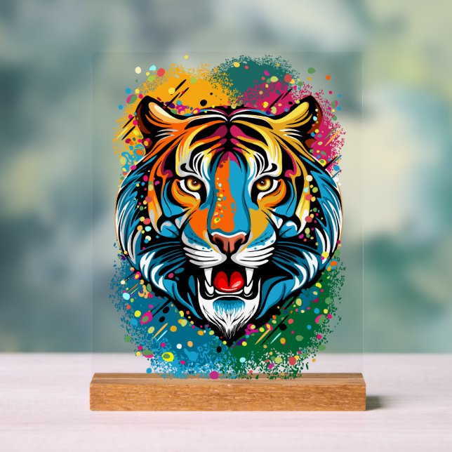 Tigerkopf-Regenbogenfarben-Farbflecken Acrylschild (Neutral)