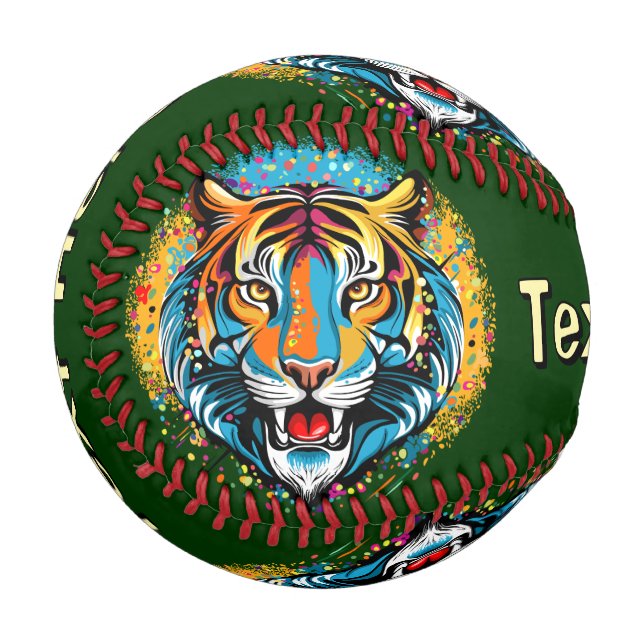 Tigerkopf-Regenbogenfarben-Farbflecken Baseball (Vorderseite Links)