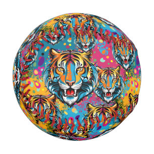 Tigerkopf-Regenbogenfarben-Farbflecken Baseball