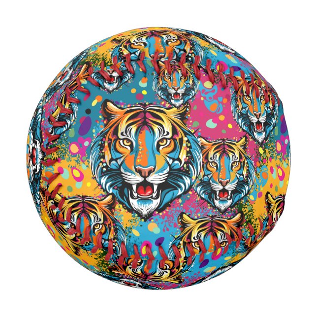 Tigerkopf-Regenbogenfarben-Farbflecken Baseball (Vorderseite Links)