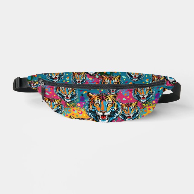 Tigerkopf-Regenbogenfarben-Farbflecken Bauchtasche (Vorderseite)