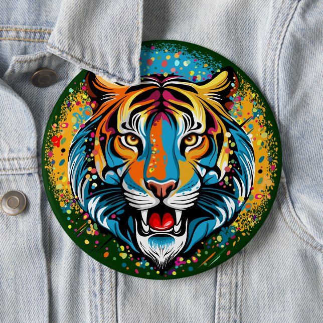 Tigerkopf-Regenbogenfarben-Farbflecken Button (Beispiel)