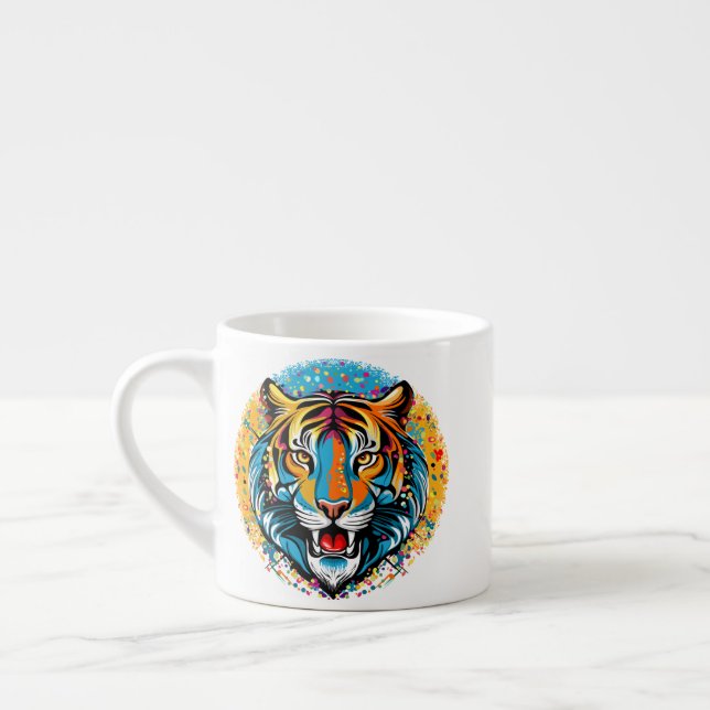 Tigerkopf-Regenbogenfarben-Farbflecken Espressotasse (Links)
