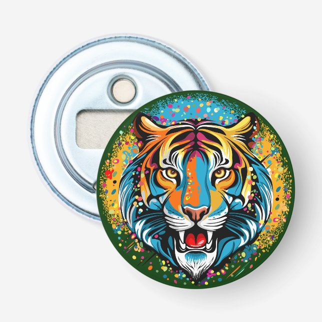 Tigerkopf-Regenbogenfarben-Farbflecken Flaschenöffner (Vorderseite)