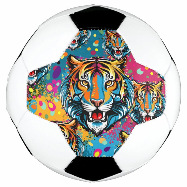 Tigerkopf-Regenbogenfarben-Farbflecken Fußball (Vorderseite)