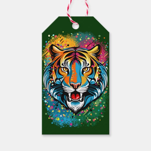 Tigerkopf-Regenbogenfarben-Farbflecken Geschenkanhänger (Vorderseite)