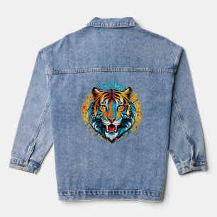 Tigerkopf-Regenbogenfarben-Farbflecken Jeansjacke