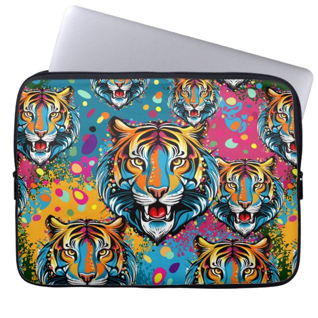 Tigerkopf-Regenbogenfarben-Farbflecken Laptopschutzhülle (Vorderseite)
