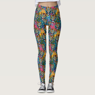 Tigerkopf-Regenbogenfarben-Farbflecken Leggings