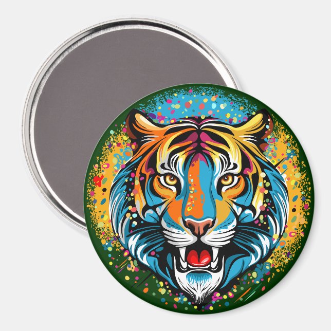 Tigerkopf-Regenbogenfarben-Farbflecken Magnet (Vorderseite/Rückseite)