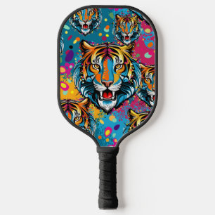 Tigerkopf-Regenbogenfarben-Farbflecken Pickleball Schläger