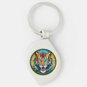 Tigerkopf-Regenbogenfarben-Farbflecken Schlüsselanhänger