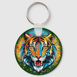 Tigerkopf-Regenbogenfarben-Farbflecken Schlüsselanhänger